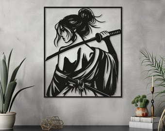 Japanese Samurai Girl Silhouette | Laser Cut File (Digital Download)