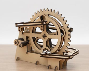 Laser Cut Marble Run Desk Toy | Wooden Gear Puzzle | Kinetic Sculpture | DIY Mechanical Model Digital File