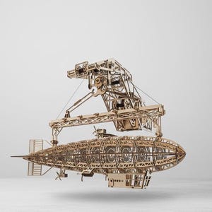 Steampunk Airship 3D Puzzle Laser Cut Files, Zeppelin Model SVG, Mechanical Aviation Decor, Glowforge Vector, CNC DXF, Wood Construction Kit