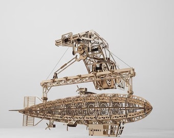 Steampunk luchtschip 3D-puzzel lasergesneden bestanden, zeppelin model SVG, mechanische luchtvaart decor, Glowforge vector, CNC DXF, videomontage