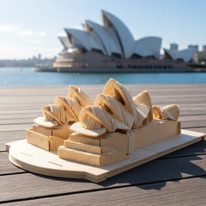 Archivo de corte láser de la Ópera de Sídney, plantilla de modelo arquitectónico, SVG Glowforge, patrón de corte láser, descarga digital, modelo de edificio 3D