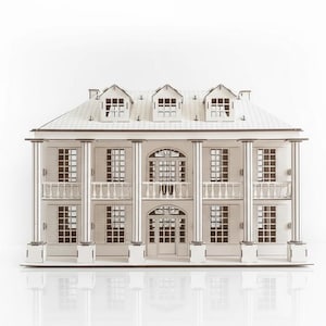 Southern Plantation Villa 3D Puzzle SVG File | Laser Cut Dollhouse Template for Glowforge | Colonial Mansion Wood Model DXF Plan