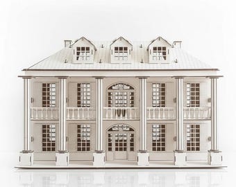 Southern Plantation Villa 3D Puzzle SVG File | Laser Cut Dollhouse Template for Glowforge | Colonial Mansion Wood Model DXF Plan
