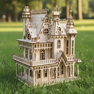 Victorian House Laser Cut File, Wooden Miniature Mansion SVG DXF Template for Glowforge xTool, DIY Architectural - Video and Pdf Assembly