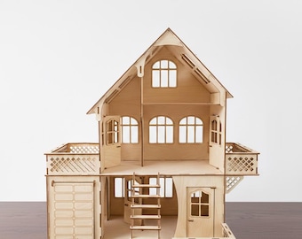 Laser Cut Wooden Dollhouse SVG | 3-Story Family Villa Plan with Garage (Digital Download