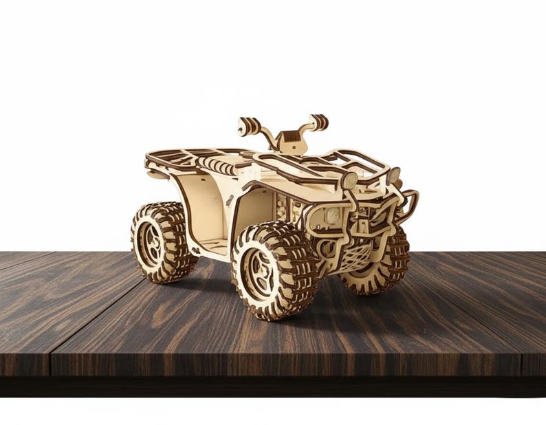3D ATV Laser Cut Files | Quad Bike Wood Puzzle SvG | Off Road Vehicle Model DXF | DIY Mechanical Toy Plan for Glowforge | Plywood Vector image 4