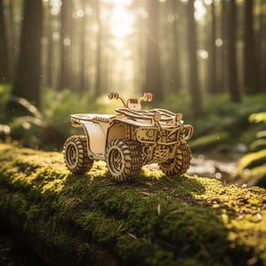 3D ATV Laser Cut Files | Quad Bike Wood Puzzle SvG | Off Road Vehicle Model DXF | DIY Mechanical Toy Plan for Glowforge | Plywood Vector image 5