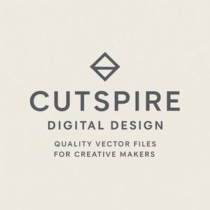 May include: A logo with the word "CUTSPIRE" in dark gray, beneath which reads "DIGITAL DESIGN". Below that, the text states "QUALITY VECTOR FILES FOR CREATIVE MAKERS". A gray diamond shape is at the top.