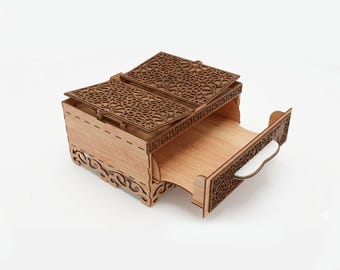 Soporte de madera para el Corán (SVG) / Soporte islámico para libros Rehal con cajón (Descarga digital)