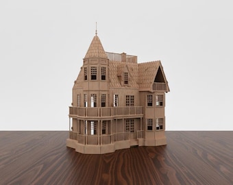 Victorian Dollhouse SVG | Large Wooden Mansion Model | Laser Cut Architecture Files | DIY 3D Puzzle Villa, Video Assembly Support
