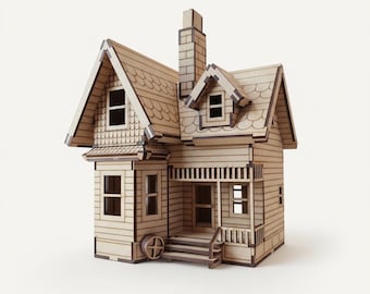 3D木製コテージSVG | 妖精の家レーザーカットファイル | DIYドールハウスキットDXF | クリスマスビレッジプラン