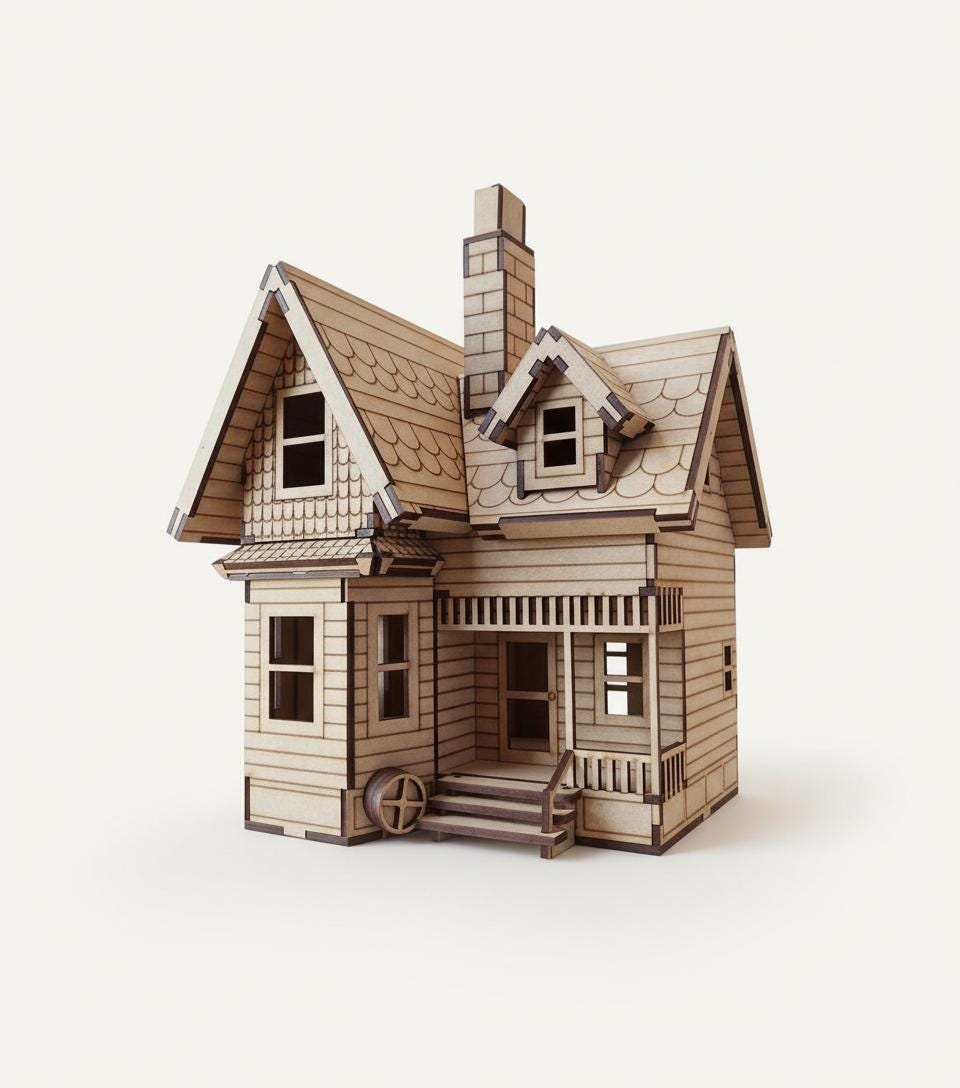 3d wooden house kit - Etsy België, image size:960x1088