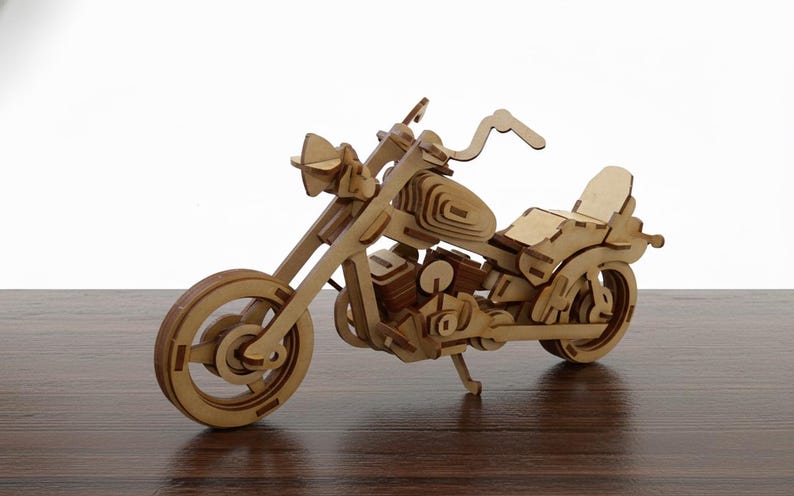 Chopper Motorcykel SVG | 3D Träpussel Laserskurna Filer | Biker Presentidé | Cruiser Motorcykel Modellbyggsats DXF | DIY Leksaksritning för Glowforge bild 5