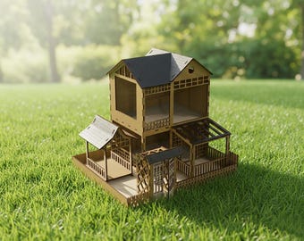 Modern Dollhouse SVG | Laser Cut Miniature Villa | DIY Wooden Toy House | 1:12 Scale Architecture, Open Plan Home DXF, Kids Gift Vector Plan