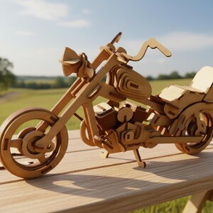 Chopper Motorcykel SVG | 3D Träpussel Laserskurna Filer | Biker Presentidé | Cruiser Motorcykel Modellbyggsats DXF | DIY Leksaksritning för Glowforge bild 6