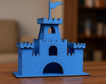 Plantilla de rompecabezas 3D de castillo cortado con láser: modelo medieval (svg, dxf, pdf, ai)