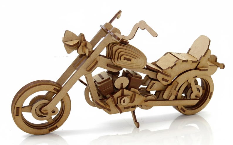 Chopper Motorcykel SVG | 3D Träpussel Laserskurna Filer | Biker Presentidé | Cruiser Motorcykel Modellbyggsats DXF | DIY Leksaksritning för Glowforge bild 3