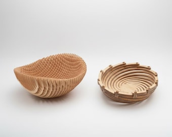 Modern Wooden Fruit Bowl Set, Laser Cut Decorative Basket, Minimalist Wood Centerpiece for Kitchen & Dining Table Decor