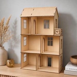 Casa de muñecas tradicional / Casa de juegos de madera SVG / Mansión de 3 pisos DXF / Plano de juguete de madera contrachapada / Corte de casa de juegos para niños / Casa en miniatura / Cutspire
