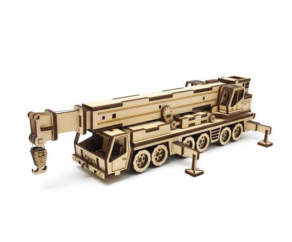 Mobile Crane 3D Puzzle SVG, Construction Truck Laser Cut File