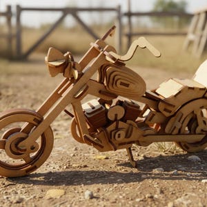 Chopper Motorcykel SVG | 3D Träpussel Laserskurna Filer | Biker Presentidé | Cruiser Motorcykel Modellbyggsats DXF | DIY Leksaksritning för Glowforge bild 4
