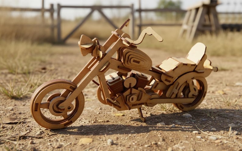 Chopper Motorcykel SVG | 3D Träpussel Laserskurna Filer | Biker Presentidé | Cruiser Motorcykel Modellbyggsats DXF | DIY Leksaksritning för Glowforge bild 4