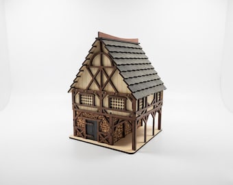 Middeleeuws huis 3D-puzzel lasergesneden bestanden, RPG-terrein SVG, Tudor Cottage-model, D&D-tafellandschap, geen montage-instructies