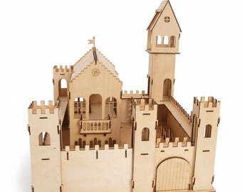 Rompecabezas 3D SVG de castillo medieval, maqueta de castillo de madera cortada a láser, plantilla arquitectónica DIY cortada a láser (sin instrucciones de montaje)