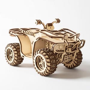 3D ATV Laserschnittdateien | Quad Holz Puzzle SvG | Geländewagen Modell DXF | DIY Mechanisches Spielzeug Plan für Glowforge | Sperrholz-Vektorgrafik