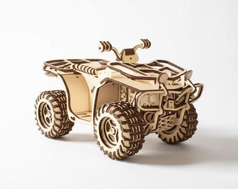 Archivos de corte láser para ATV 3D / Rompecabezas de madera para cuatrimoto SvG / Modelo de vehículo todoterreno DXF / Plano de juguete mecánico DIY para Glowforge / Vector de madera contrachapada