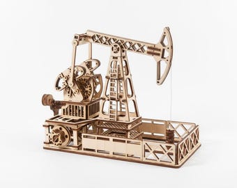Oil Pump Jack 3D Model SVG, Laser Cut File DXF, Wooden Mechanical Pump Template, Industrial DIY Puzzle Digital - No Assembly Instructions