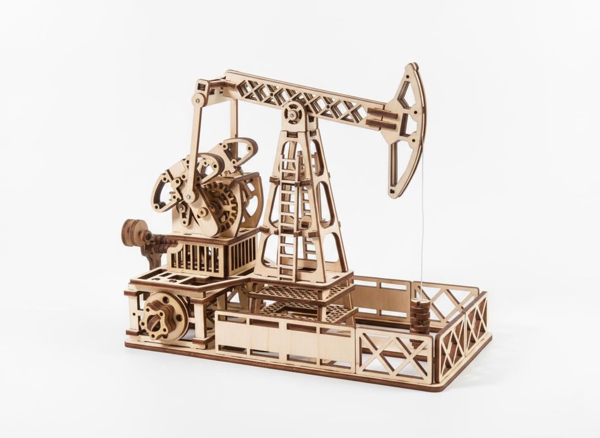 Oil Pump Jack 3D Model SVG, Laser Cut File DXF, Wooden Mechanical