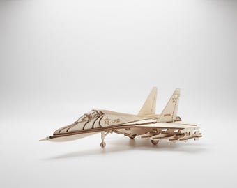 SU-30 Fighter Jet Laser Cut Files, Modern Aircraft Model Template, Wooden Plane SVG DXF Plans for Laser Cutting, Digital Download
