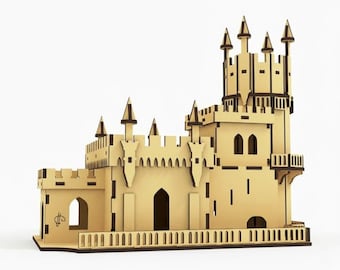 Medieval Castle 3D Puzzle SVG, Wooden Castle Model Laser Cut File, DIY Laser Cut Architecture Template - No Assembly Instructions