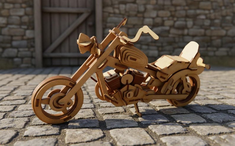 Chopper Motorcykel SVG | 3D Träpussel Laserskurna Filer | Biker Presentidé | Cruiser Motorcykel Modellbyggsats DXF | DIY Leksaksritning för Glowforge bild 7