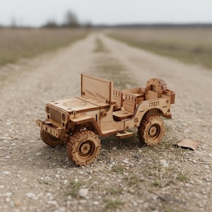 3D-pussel med militärt scoutfordon | Laserskurna filer för armébil | Terrängmodell i andra världskrigets stil SVG | DIY-kit för veteraner | DxF-ritning av plywood