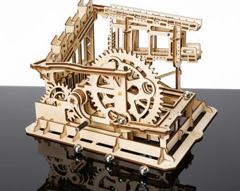 Wooden Marble Run SVG | Kinetic Art Laser Cut Files | 3D Mechanical Puzzle | Marble Machine DXF | STEM Engineering Kit | Gear Toy