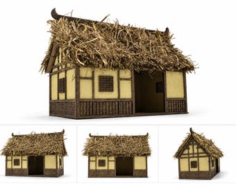 Japanese House SVG | 3D Minka Model DXF | Traditional Asian Home Laser Cut | Samurai Village Diorama | Plywood Miniature CNC Vector File