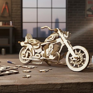Harley Style Motorcycle Laser Cut File, 3D Wooden Bike Model SVG DXF, Chopper Puzzle Template for Glowforge CNC -