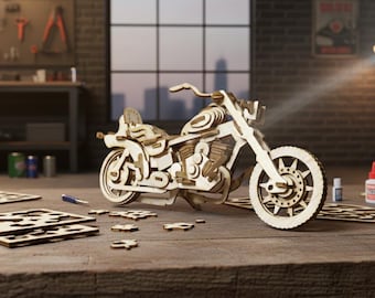 Harley Style Motorcycle Laser Cut File, 3D Wooden Bike Model SVG DXF, Chopper Puzzle Template for Glowforge CNC -
