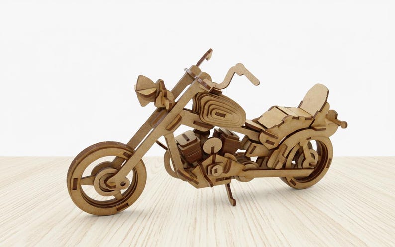 Chopper Motorcykel SVG | 3D Träpussel Laserskurna Filer | Biker Presentidé | Cruiser Motorcykel Modellbyggsats DXF | DIY Leksaksritning för Glowforge bild 8