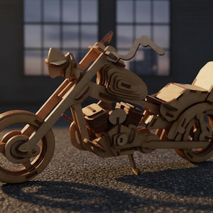 Chopper Motorcykel SVG | 3D Träpussel Laserskurna Filer | Biker Presentidé | Cruiser Motorcykel Modellbyggsats DXF | DIY Leksaksritning för Glowforge bild 2