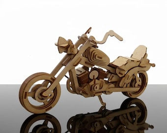 Chopper Motorcycle SVG | 3D Wood Puzzle Laser Cut Files | Biker Gift Idea | Cruiser Bike Model Kit DXF | DIY Toy Plan for Glowforge