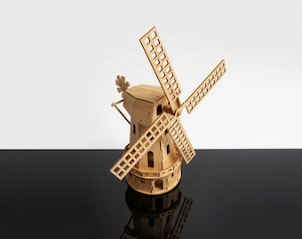 3D Wooden Windmill Puzzle | Dutch Farmhouse Laser Cut File (Digital Download)