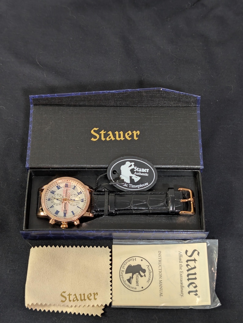 Stauer Newport Chronograph Watch, Rose Gold & Black Leather - Etsy