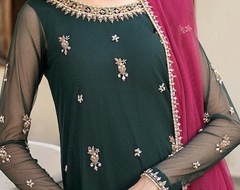 Salwar Kameez Embroidered Green Suit - Eid Dress, Worldwide Free Shipment USA UK CA