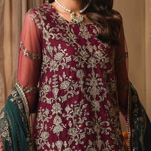 Salwar Kameez Embroidered Maroon Suit - Eid Dress, Worldwide Free Shipment USA UK CA