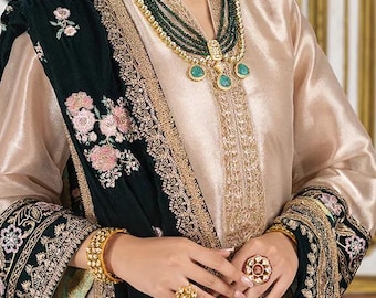 Salwar Kameez geborduurd fluweel: roze punjabi-kostuum, trouwjurk gratis verzending