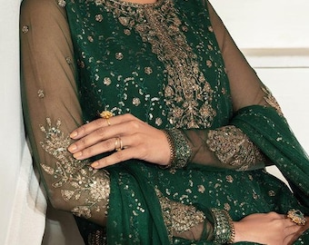 Salwar Kameez Embroidered Green Suit - Eid Dress, Worldwide Free Shipment USA UK CA