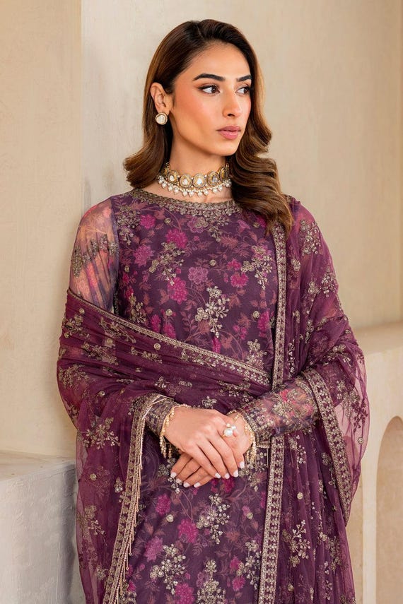 purple eid dress Salwar Kameez Embroidered Purple Suit